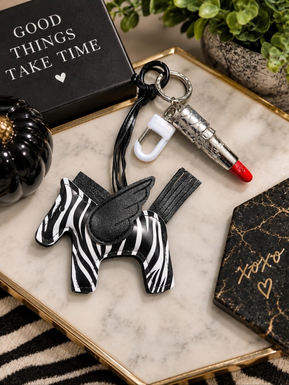 Louis Vuitton Lipstick & Zebra Keychain Bag Charm NEW